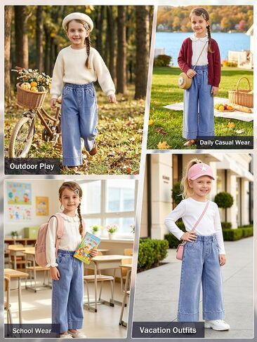 Miipat Toddler Girls Wide Leg Jeans Elastic Waist Baggy Jeans Y2K Denim Pants with Pockets in Saudi Arabia