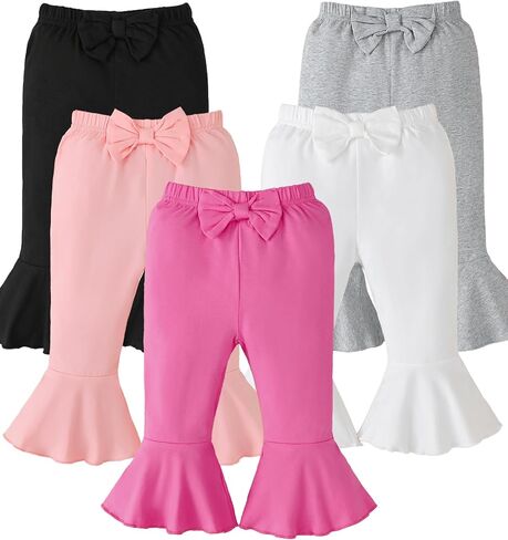 5 Pack Toddler Baby Girl Pants Leggings Bow Flare Infant Pants Solid Cotton Toddler Bell Bottoms Leggings in Kuwait