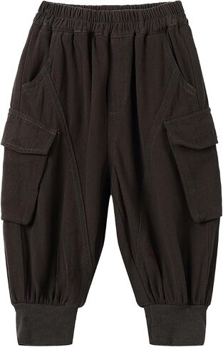 Baby Toddler Girls Boys Cargo Jogger Pants Solid Elastic Waist Cotton Joggers 12M-5Y in Kuwait