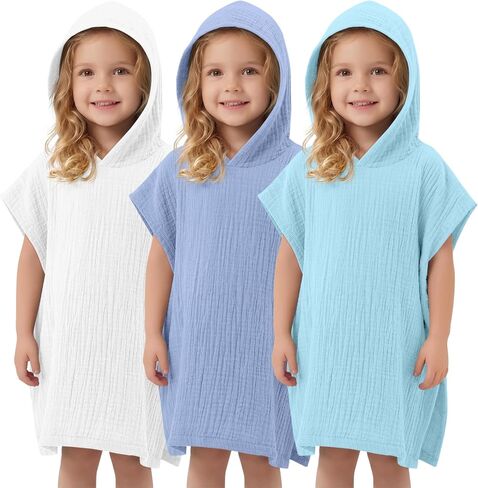 3 Pack Toddle Girl Beach Cover up Cotton Kids Swim Coverup Girl Towel Poncho Swimsuit for Beach Pool Bath 1T-10Y in Kuwait