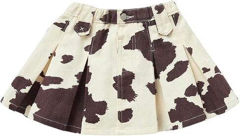 WDIRARA Toddler Girl's Cow Print Pleated Denim Mini Skirts A Line Jean Skirts in Kuwait