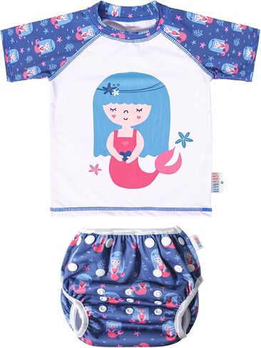 ALVABABY 1-3T Baby Girl Swimsuit, 2-Piece Infant Toddler Bathing Short Sleeve Swimwear, Small Baby Reusable Swim Diaper with Matching Top in Kuwait