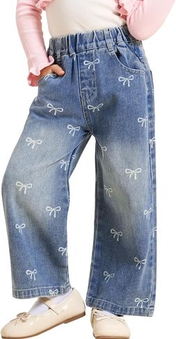 Miipat Toddler Girls Wide Leg Jeans Elastic Waist Baggy Jeans Y2K Denim Pants with Pockets in Kuwait