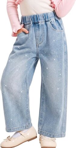 Miipat Toddler Girls Wide Leg Jeans Elastic Waist Baggy Jeans Y2K Denim Pants with Pockets in Saudi Arabia