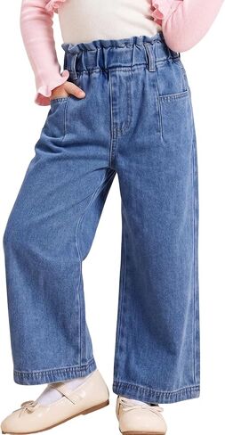 Miipat Toddler Girls Wide Leg Jeans Elastic Waist Baggy Jeans Y2K Denim Pants with Pockets in Saudi Arabia