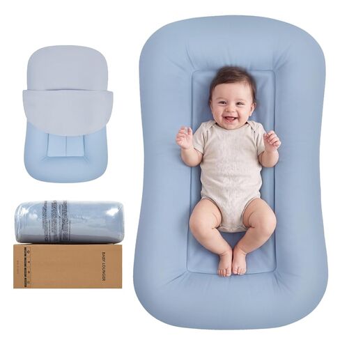 Baby Lounger for Newborn 0-24 Months, Baby Lounger Compliant with 16 CFR 1243, Soft Cotton Portable Infant Lounger for Supervised Awake Time, Washable Cover (Navy Blue), Pallet of Product in Kuwait