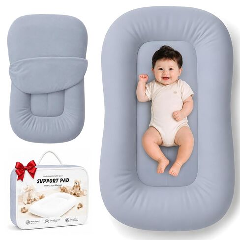 Baby Lounger for Newborns 0-24 Months, Soft Breathable Cotton Infant Support Cushion for Tummy Time & Play, Portable Infant Lounger, Baby Essentials for Newborn- Cloud White (Cover Included) in Kuwait