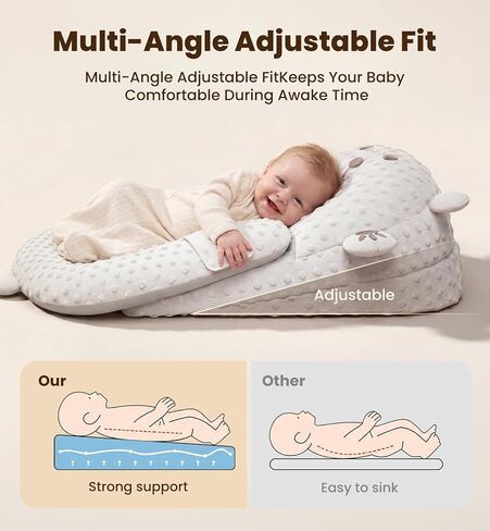 Baby Support Pillow, Baby Lounger & Tummy Time Mat for Home and Travel, Infant Nursing Pillow with Detachable & Washable Cover, Newborn Babies Essentials Gifts for Infants in Kuwait