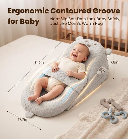 Baby Support Pillow, Baby Lounger & Tummy Time Mat for Home and Travel, Infant Nursing Pillow with Detachable & Washable Cover, Newborn Babies Essentials Gifts for Infants in Kuwait