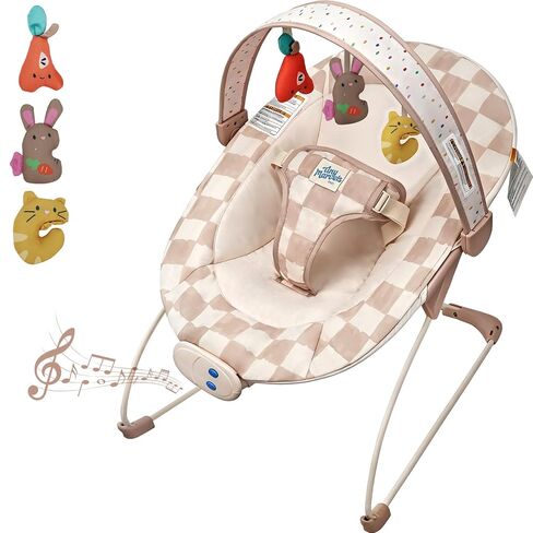 Baby Bouncer – Baby Bouncer seat, Infants Bouncy Seat with Music & Sensory Toys, Machine Washable Seat Pad Indoor Infant Seat, Ideal for Newborns 0-6 Months, 20lbs (Sand Check) in Kuwait