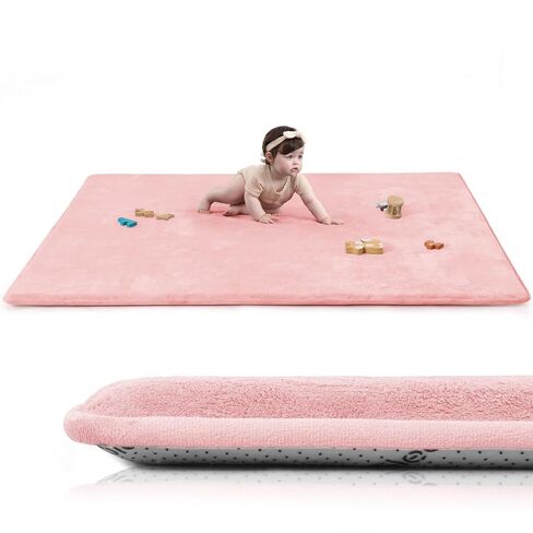 Huloo Sleep Baby Play Mat for Floor,1.3" Thick Elasti-Foam 50"×50" Playpen Mat for Tummy Time,Non-Toxic Certified Water Repellent Soft Coral Velvet for Toddler,Infant,Kids,Non-Slip Backing Safe for Crawling(Dark Grey) in Kuwait