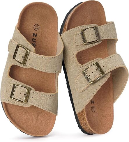 ZUSERIS Kids Toddler Sandals Boys Girls Summer Slides | Soft Cork Footbed, Non-slip,Adjustable Straps,Comfort Suede Leather,Lightweight in Kuwait