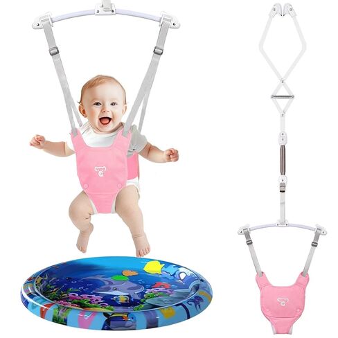 Baby Jumper, Baby Doorway Jumper with Adjustable Strap, Protable Baby Jumpers and Bouncers, Easy to Assemble, Baby Bouncer Jumper with Water Mat (Gray) in Kuwait