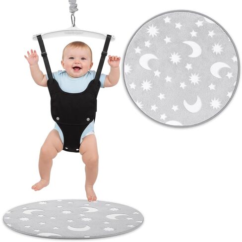 Nuanchu Baby Jumper Mat, Round Doorway Jumper Rug with Cute Glow in The Dark Star Pattern, Non Slip Portable Fuzzy Floor Mat for Indoor and Outdoor Baby Activity Center, Toddler Exerciser(Gray White) in Kuwait