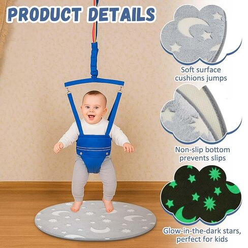 Nuanchu Baby Jumper Mat, Round Doorway Jumper Rug with Cute Glow in The Dark Star Pattern, Non Slip Portable Fuzzy Floor Mat for Indoor and Outdoor Baby Activity Center, Toddler Exerciser(Gray White) in Kuwait