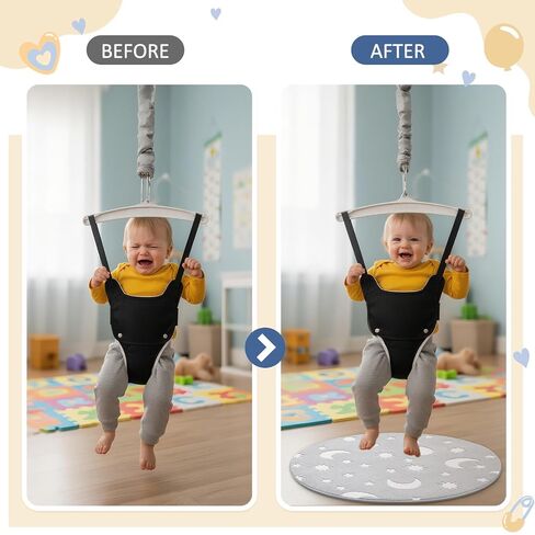 Nuanchu Baby Jumper Mat, Round Doorway Jumper Rug with Cute Glow in The Dark Star Pattern, Non Slip Portable Fuzzy Floor Mat for Indoor and Outdoor Baby Activity Center, Toddler Exerciser(Gray White) in Kuwait
