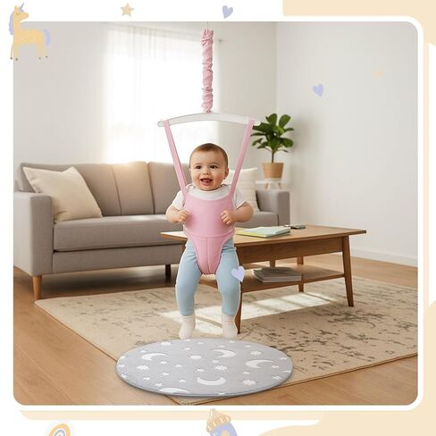 Nuanchu Baby Jumper Mat, Round Doorway Jumper Rug with Cute Glow in The Dark Star Pattern, Non Slip Portable Fuzzy Floor Mat for Indoor and Outdoor Baby Activity Center, Toddler Exerciser(Gray White) in Kuwait