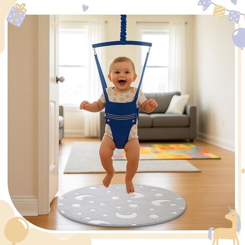 Nuanchu Baby Jumper Mat, Round Doorway Jumper Rug with Cute Glow in The Dark Star Pattern, Non Slip Portable Fuzzy Floor Mat for Indoor and Outdoor Baby Activity Center, Toddler Exerciser(Gray White) in Kuwait