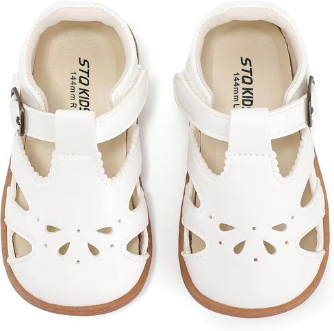 STQ Toddler Girl Sandals Summer Mary Jane Dress Shoes for School & Wedding | Closed-Toe & Wide Toe Box for Chubby Feet, Hook & Loop Design, Non-Slip Thin Sole, Perfect for Party Wedding & School Uniform in Kuwait