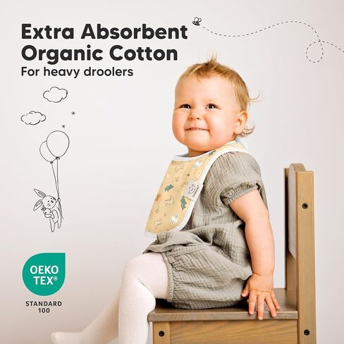 KeaBabies 8-Pack Organic Baby Bibs for Drooling and Teething (Sweet Charm) | Soft Cotton Bibs for Baby Girl, Boy, Extra Absorbent, Easy to Clean & Put On, Toddler, Newborn, Infant 0-24 Months in Kuwait
