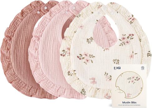 EXO Home Muslin Baby Bibs 3-Pack, 100% Cotton Drool Bibs | Breathable & absorbent teething bibs for newborns & toddlers 0-36 months, Dual-button adjustment for perfect fit in Kuwait