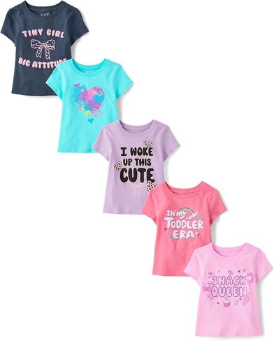 The Children's Place Baby Girls' and Toddler Unicorns,Butterflies,Trends Short Sleeve Graphic T-Shirts,5 Pack in Kuwait