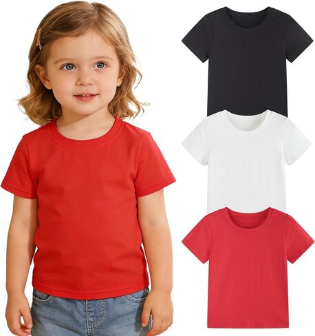 1-3 Pack Toddler Girl Shirts Baby Tshirts Crew Neck Short Sleeve Cotton Soft Tee Summer Tops Girl Clothes Size 2-5T in Kuwait