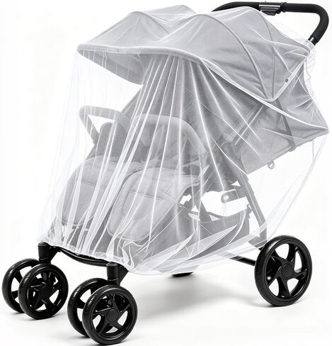 Double Stroller Mosquito Net (1 Pack) - Oversized Durable Mesh Protection | Breathable Universal Fit Bug Barrier for Twin Side-by-Side & Tandem Strollers, Bassinets, Playards, Outdoor Camping (Black) in Kuwait