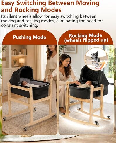Bassinet Stand, Movable and Rocking Wooden Bassinet Stand Compatible with Uppababy Cribs, Providing Your Little with A Comfortable, Stable, and Movable Bassinet Holder in Kuwait