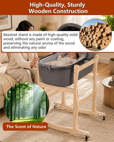 Bassinet Stand, Movable and Rocking Wooden Bassinet Stand Compatible with Uppababy Cribs, Providing Your Little with A Comfortable, Stable, and Movable Bassinet Holder in Kuwait