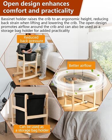 Bassinet Stand, Movable and Rocking Wooden Bassinet Stand Compatible with Uppababy Cribs, Providing Your Little with A Comfortable, Stable, and Movable Bassinet Holder in Kuwait
