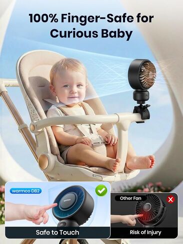 Warmco Portable Stroller Fan, 4000mAh Rechargeable Clip On Fan for Baby | Secure Clamp, Up to 15H Runtime, Protective Grille, Quiet, 360° Rotatable, Removable Cover, LED Display in Kuwait