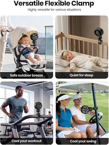 Warmco Portable Stroller Fan, 4000mAh Rechargeable Clip On Fan for Baby | Secure Clamp, Up to 15H Runtime, Protective Grille, Quiet, 360° Rotatable, Removable Cover, LED Display in Kuwait