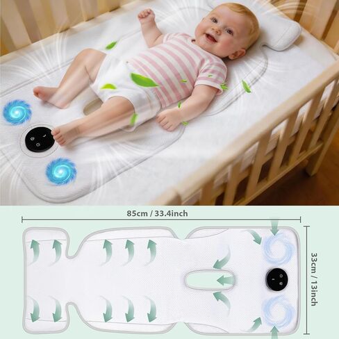 Fotgear Baby Stroller Cooling Pad with 2 Built-in Fan - 3D Breathable & Washable Carseat Cooling Cushion Liner with Child Lock, 5 Speed Levels, Max 17H Ventilation for Toddler Baby Summer Essentials | Breathable Cooling Pad with Fans in Kuwait