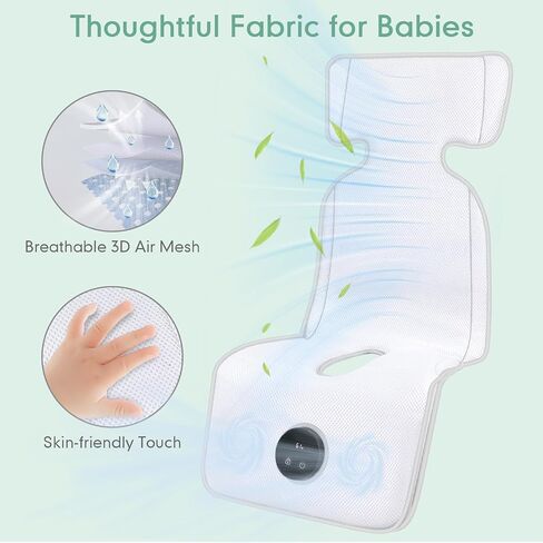 Fotgear Baby Stroller Cooling Pad with 2 Built-in Fan - 3D Breathable & Washable Carseat Cooling Cushion Liner with Child Lock, 5 Speed Levels, Max 17H Ventilation for Toddler Baby Summer Essentials | Breathable Cooling Pad with Fans in Kuwait
