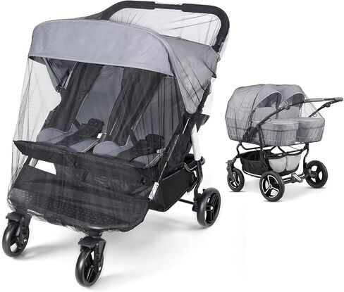 Orzbow 2 Pack Mosquito Net for Double Stroller Side-by-Side, Insect, Fly & Bug Protection | Mosquito Net Cover for Double, and Twin Stroller | Baby Summer, Beach, travel, and Camping Essentials, Black in Kuwait