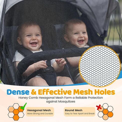 Orzbow 2 Pack Mosquito Net for Double Stroller Side-by-Side, Insect, Fly & Bug Protection | Mosquito Net Cover for Double, and Twin Stroller | Baby Summer, Beach, travel, and Camping Essentials, Black in Kuwait