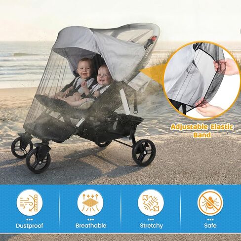 Orzbow 2 Pack Mosquito Net for Double Stroller Side-by-Side, Insect, Fly & Bug Protection | Mosquito Net Cover for Double, and Twin Stroller | Baby Summer, Beach, travel, and Camping Essentials, Black in Kuwait