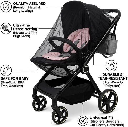 2 Pack Universal Baby Mosquito Net Cover for Stroller Car Seat Bassinet Infant Bug Mesh Netting Screen Crib Carrier Carriage in Kuwait