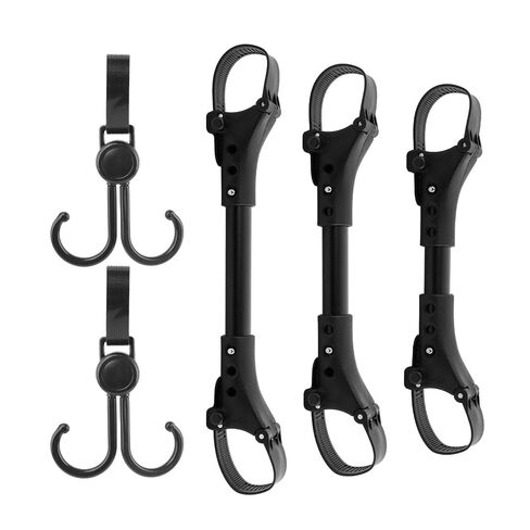 3pcs Stroller Connectors & 2pcs Double Hooks Set - Adjustable Length (20-26cm) Space Aluminum Connectors with Rotatable PP+Polyester Hooks for Double Strollers(Color:Black) in Kuwait