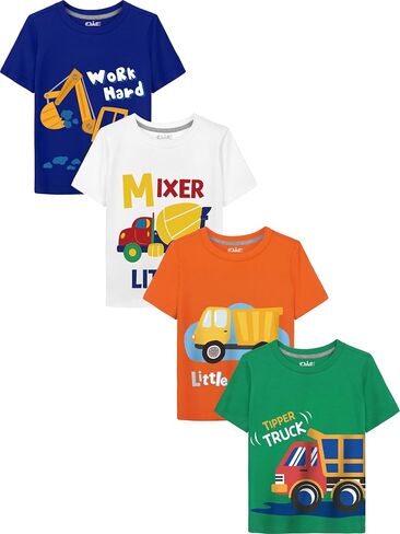 QWE 4 Pack Toddler Boys Shirts Cotton Summer Graphic Toddler Boy Clothes | 2t, 3t, 4t, 5t Boys Clothes, Soft and Breathable, Non-cracking Cartoon Print, No Pilling, No Shrink, for 18M to 8Y in Kuwait