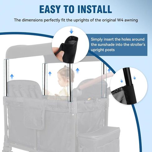 Stretchy Panoramic Canopy Compatible with Wonderfold Stroller Wagons W4 All Models,with Two Mesh Windows, UPF50+ Sun Protection,(Black) in Kuwait