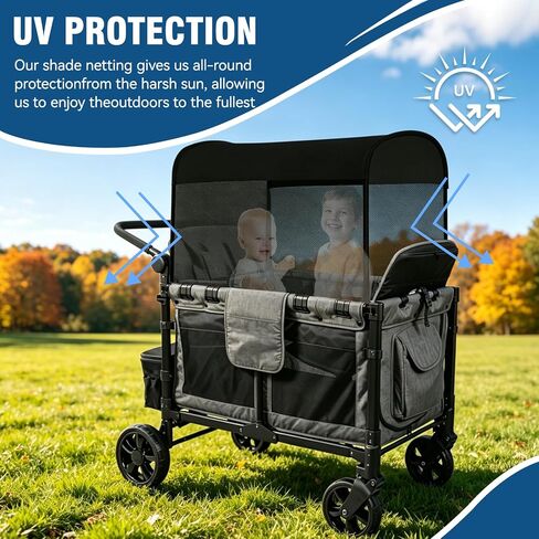 Stretchy Panoramic Canopy Compatible with Wonderfold Stroller Wagons W4 All Models,with Two Mesh Windows, UPF50+ Sun Protection,(Black) in Kuwait