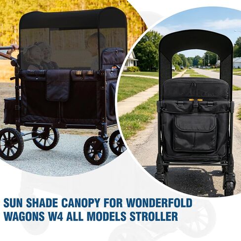 Stretchy Panoramic Canopy Compatible with Wonderfold Stroller Wagons W4 All Models,with Two Mesh Windows, UPF50+ Sun Protection,(Black) in Kuwait