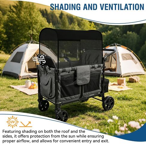 Stretchy Panoramic Canopy Compatible with Wonderfold Stroller Wagons W4 All Models,with Two Mesh Windows, UPF50+ Sun Protection,(Black) in Kuwait