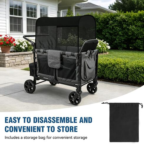 Stretchy Panoramic Canopy Compatible with Wonderfold Stroller Wagons W4 All Models,with Two Mesh Windows, UPF50+ Sun Protection,(Black) in Kuwait