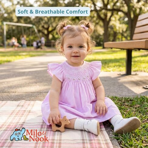 Set of 2 Baby Girl Dresses with Diaper Covers 12–18 Months - Blue & Pink | Handmade Heirloom Style Outfit, Premium Cotton Embroidered Dress for Easter, Baptism & Summer Special Occasions in Kuwait