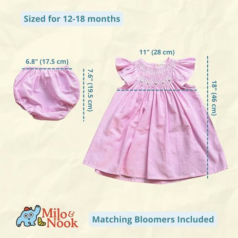Set of 2 Baby Girl Dresses with Diaper Covers 12–18 Months - Blue & Pink | Handmade Heirloom Style Outfit, Premium Cotton Embroidered Dress for Easter, Baptism & Summer Special Occasions in Kuwait