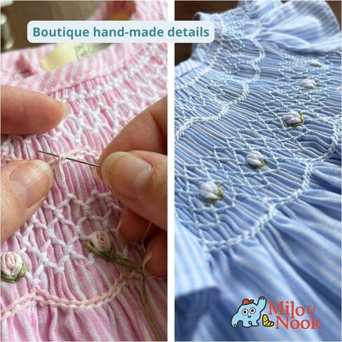 Set of 2 Baby Girl Dresses with Diaper Covers 12–18 Months - Blue & Pink | Handmade Heirloom Style Outfit, Premium Cotton Embroidered Dress for Easter, Baptism & Summer Special Occasions in Kuwait