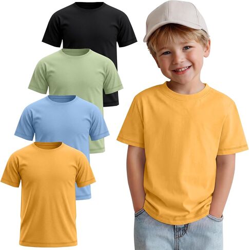 4 Pack Baby Boys' Short Sleeve T-Shirts 18M-5Y Toddler Crewneck Loose Casual Basic Tees Summer Infant Pullover Tops in Kuwait